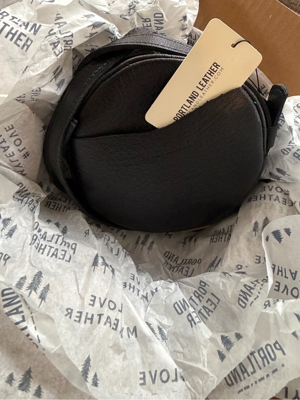 Portland Leather Pebbled Black Small Round Leather Circle Crossbody Bag